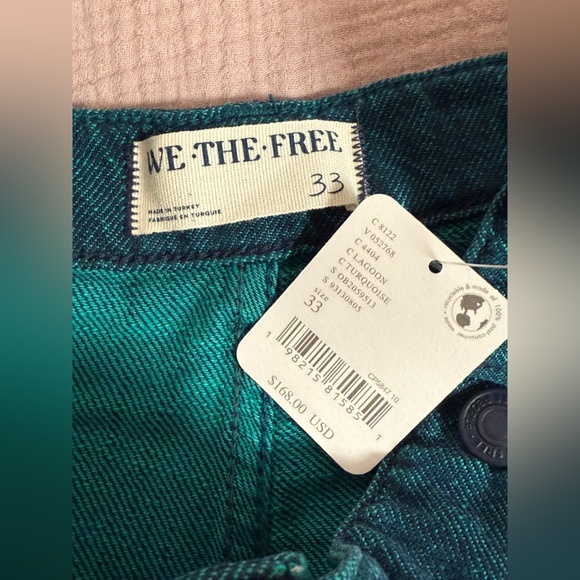 Free People We The Free Palmer Yarn Dyed Cuff Jeans Lagoon Blue Wide Leg Boho - Picture 7 of 7